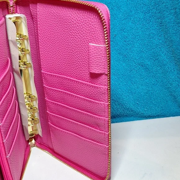 A6 Personal Binder, A6 Cash Stuffing Wallet Quilted Hot Pink Zipper Planner NEW - Picture 4 of 7